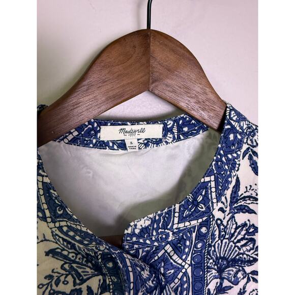 Madewell Silk Journey Shirtdress Blue White Porcelain Floral Print Women’s Sz S - Picture 4 of 5